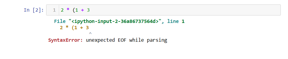 Closing parenthesis error for 2 * (1 + 3